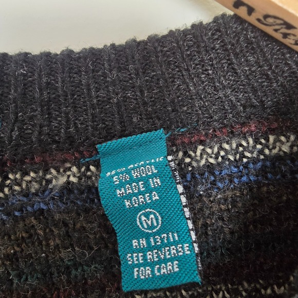 Vintage Claybrooke Cardigan Wool Fair Isle Ugly Sweater Size M Black Grandpacore - Picture 8 of 13